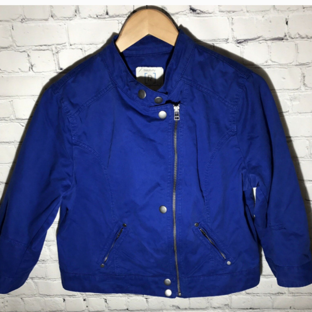 RELATIVITY Womens Sz L Jacket Coat Blue Mandarin C